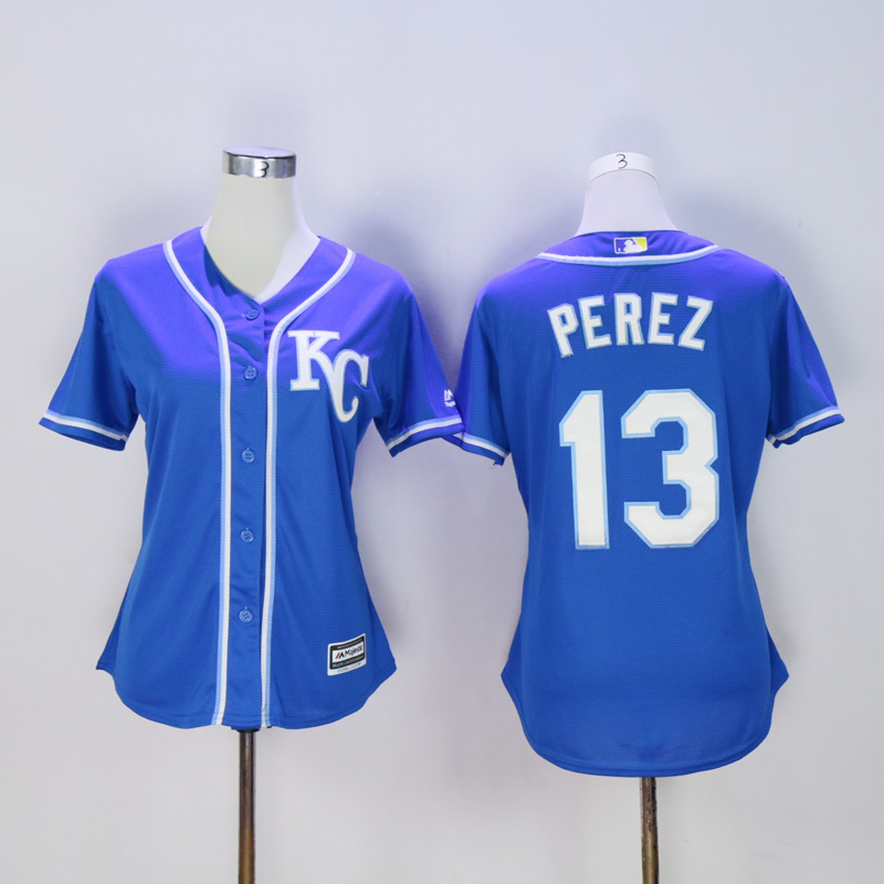 Women Kansas City Royals #13 Perez Blue MLB Jerseys